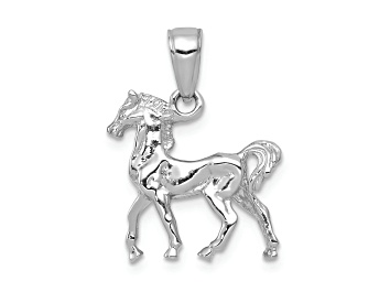 Picture of Rhodium Over 14k White Gold Solid 3D Polished Horse Pendant