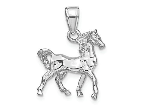 Rhodium Over 14k White Gold Solid 3D Polished Horse Pendant