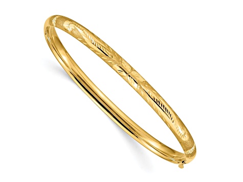 14k Yellow Gold Diamond-Cut and Brushed 5mm Oversize Florentine Hinged Bangle Bracelet