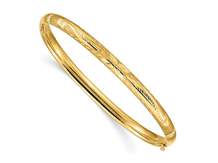 14k Yellow Gold Diamond-Cut and Brushed 5mm Oversize Florentine Hinged Bangle Bracelet