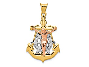 14K Yellow, White and Rose Gold Mariner Crucifix Pendant