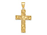 14K Yellow Gold Polished and Textured Nugget Style Cross Pendant