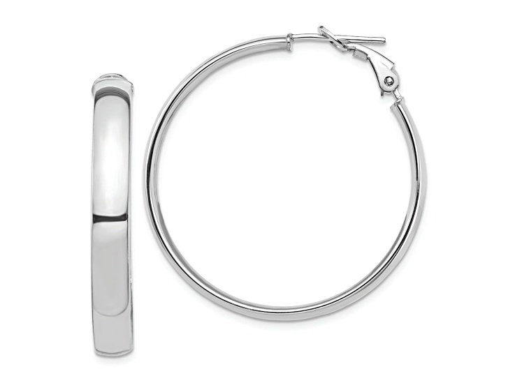 Rhodium Over 14k White Gold 1 1/2" High Polished Hoop Earrings