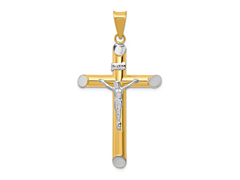 14K Yellow and White Gold with Rhodium INRI Crucifix Pendant