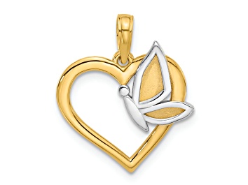 Picture of 14k Yellow Gold and Rhodium Over 14k Yellow Gold Brushed, Textured Fancy Heart and Butterfly Charm