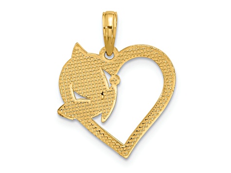 14k Yellow Gold and Rhodium Over 14k Yellow Gold Brushed, Textured Fancy Heart and Butterfly Charm