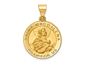 14k Yellow Gold Polished and Satin Round Saint Magdalena Medal Pendant