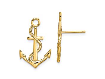 Picture of 14k Yellow Gold Polished Textured Anchor with Rope Stud Earrings