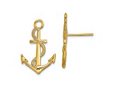 14k Yellow Gold Polished Textured Anchor with Rope Stud Earrings