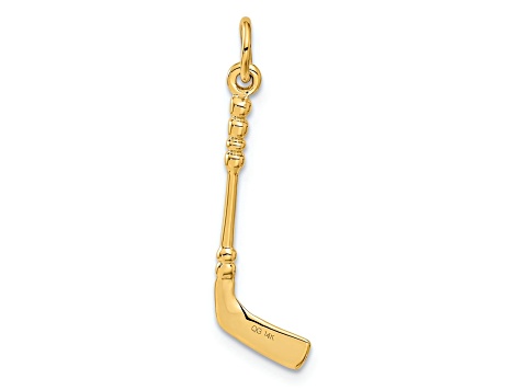 14k Yellow Gold Textured Hockey Stick with Enamel Charm Pendant