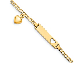 14k Yellow Gold Cut-out Heart with Dangling Heart Children's Mariner Link ID Bracelet