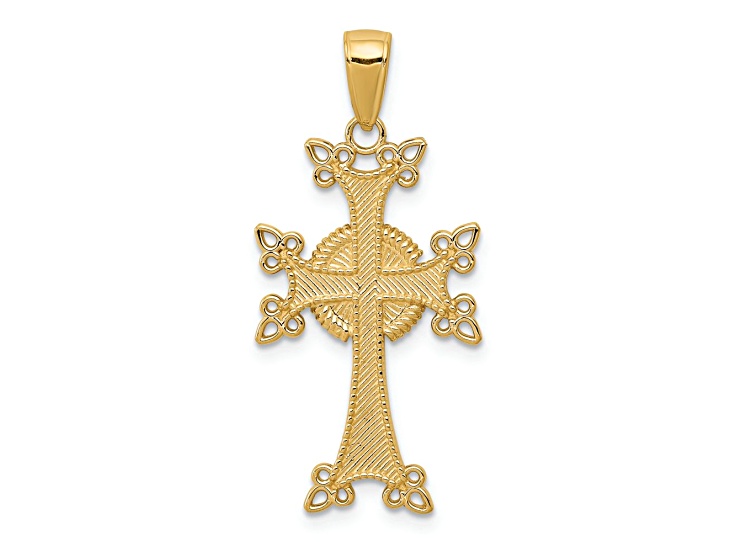 14k Yellow Gold Polished and Textured Armenian Cross Pendant
