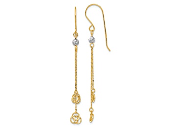 Picture of 14K Yellow Gold and 14K White Gold Polished Diamond-Cut Love Knot Dangle Earrings