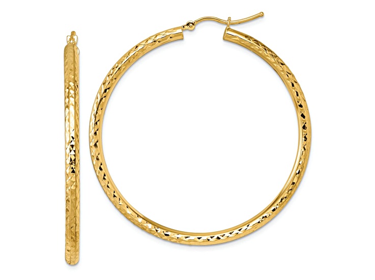 10k Yellow Gold 1 15/16 inch Diamond-cut Round Hoop Earrings