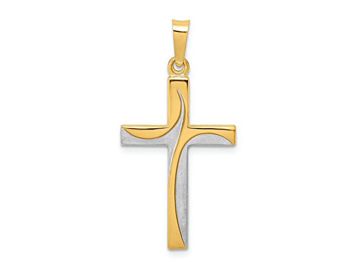 Rhodium Over 14K Two-tone Gold Satin and Polished Latin Cross