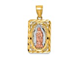 14k Yellow and Rose Gold with Rhodium Over 14k Yellow Gold Diamond-Cut Lady of Guadalupe Pendant