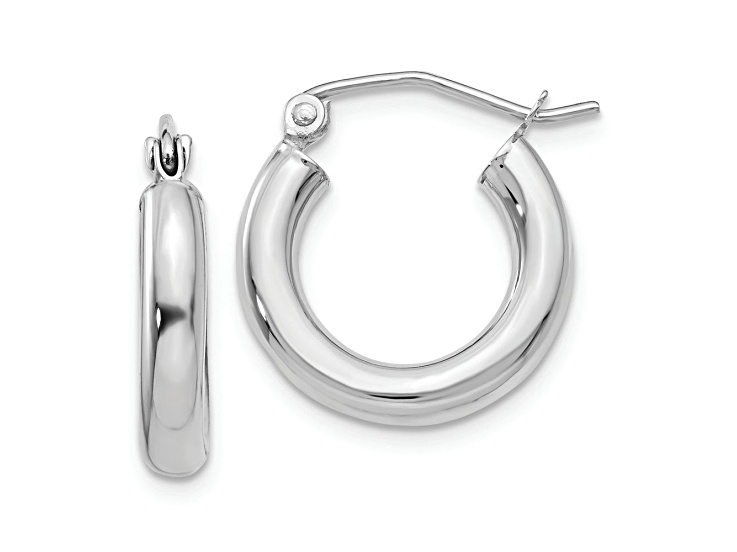 Rhodium Over 14k White Gold Polished 5/8" Tube Hoop Earrings
