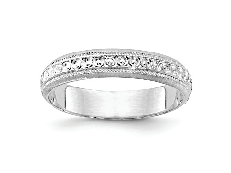 14K White Gold 3mm Design Etched Wedding Band