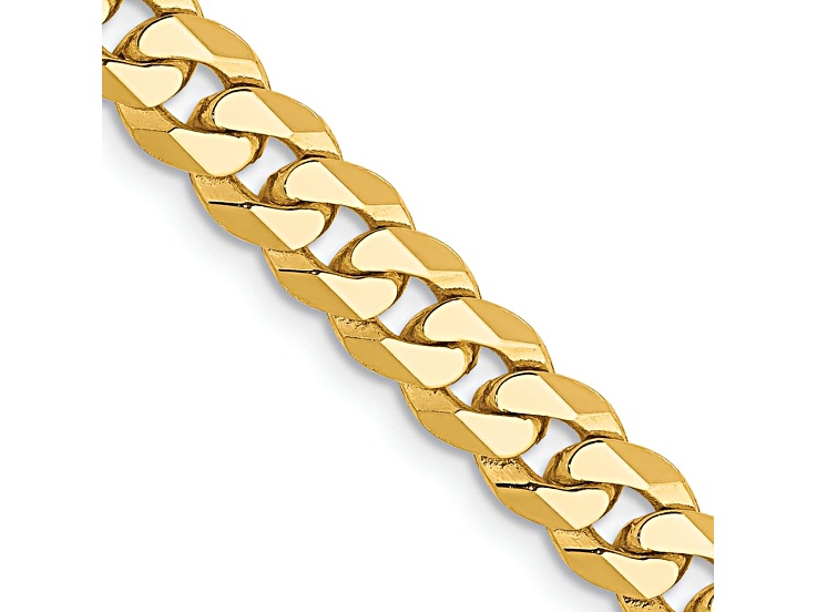 14k Yellow Gold 5.75mm Solid Flat Beveled Curb 26 Inch Chain