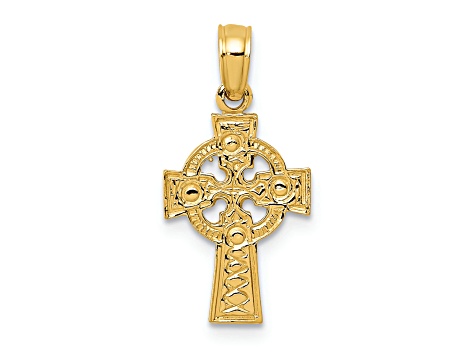 14K Yellow Gold Celtic Cross with Eternity Circle Pendant