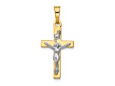 14K Yellow Gold with White Rhodium Polished INRI Crucifix Pendant