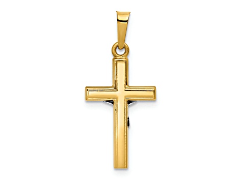 14K Yellow Gold with White Rhodium Polished INRI Crucifix Pendant