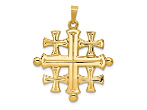 14k Yellow Gold Polished and Textured Jerusalem Cross Pendant