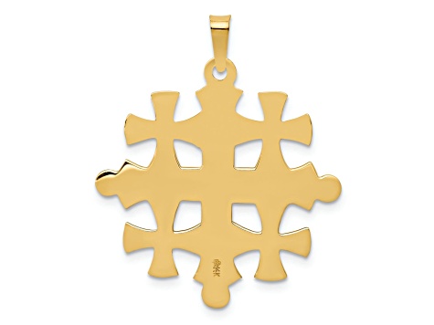 14k Yellow Gold Polished and Textured Jerusalem Cross Pendant