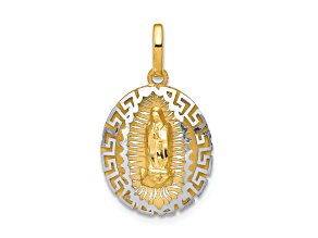 14k Yellow Gold and 14k White Gold Brushed Textured and Diamond-Cut Our Lady Of Guadalupe Pendant