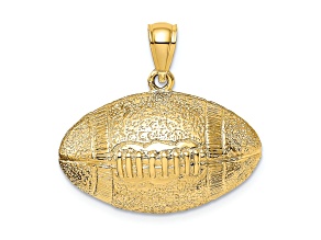 14k Yellow Gold 3D Textured and Brushed Football Horizontal Pendant