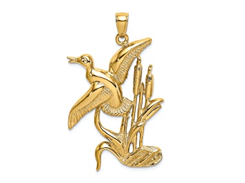 Picture of 14k Yellow Gold Textured Duck Flying From Willow Charm