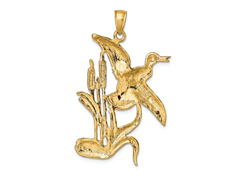 14k Yellow Gold Textured Duck Flying From Willow Charm