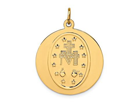 14k Yellow Gold Solid Polished and Satin Large Round Miraculous Medal ...