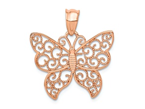 14k Rose Gold Polished Filigree Butterfly Pendant