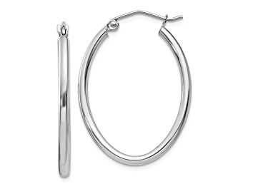 Picture of Rhodium Over 14k White Gold Polished 1 3/16" Oval Tube Hoop Earrings
