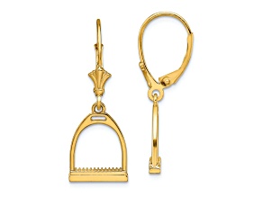 14k Yellow Gold 3D Small Horse Stirrup Dangle Earrings