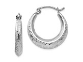 Rhodium Over 14K White Gold Textured Hollow Hoop Earrings