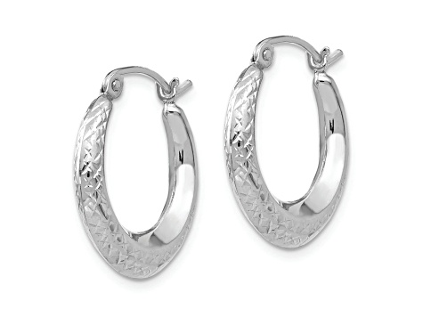 Rhodium Over 14K White Gold Textured Hollow Hoop Earrings