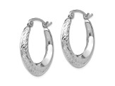 Rhodium Over 14K White Gold Textured Hollow Hoop Earrings