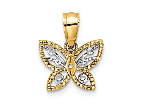 14k Two-tone Gold Diamond-Cut Butterfly Charm