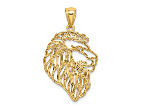 14k Yellow Gold Diamond-Cut Lion Profile Pendant