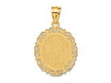 14k Yellow Gold Solid Satin, Polished and Textured Aries Zodiac Oval Pendant