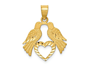 Picture of 14K Yellow Gold Polished Diamond-cut Love Birds with Heart Pendant