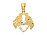 14K Yellow Gold Polished Diamond-cut Love Birds with Heart Pendant