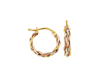 Picture of 14k Tricolor Gold 3.4x10mm Braided Hoop Earrings