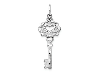 Picture of Rhodium Over 14k White Gold Diamond-Cut and Brushed Key Charm