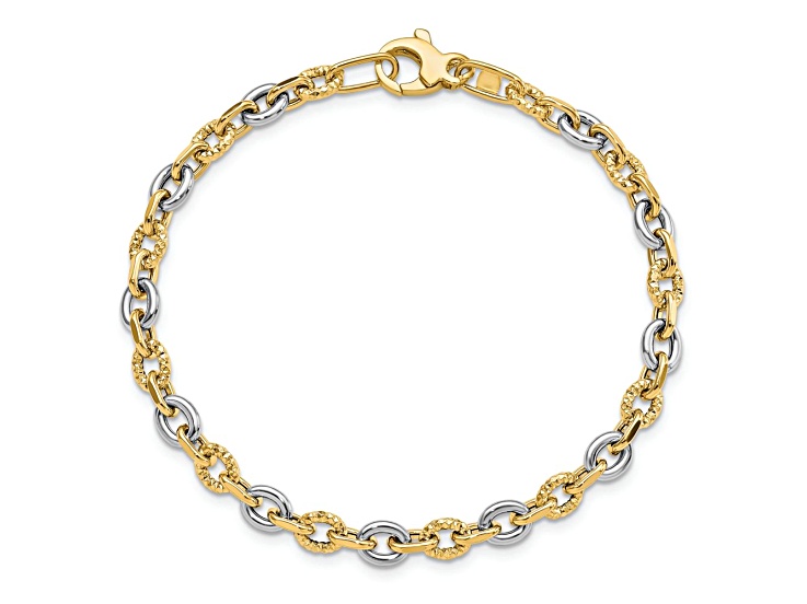 14k Yellow Gold and 14k White Gold 4mm Polished and Diamond