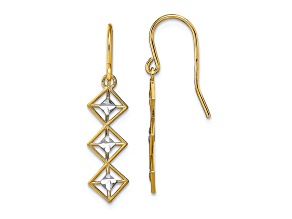 14K Yellow Gold and Rhodium Over 14K Yellow Gold Fancy Diamond-Cut Dangle Earrings
