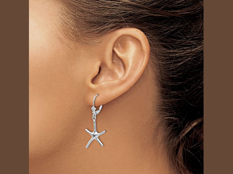 Rhodium Over 14k White Gold Dancing Starfish Dangle Earrings