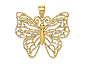 14k Yellow Gold Polished Cut-out Large Butterfly Pendant